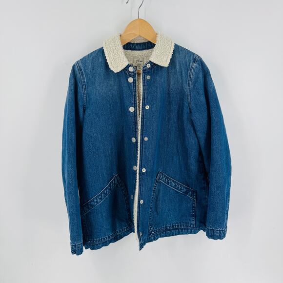 J. Crew Sherpa Lined Denim Jacket Blue Button Front Shearling Collar Size XS - Picture 1 of 7